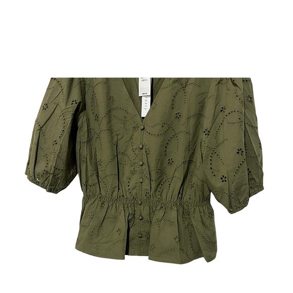SANCTUARY TOP WOMENS SIZE XLARGE COTTON EYELET BUTTON FRONT BLOUSE GREEN NEW - Picture 7 of 14